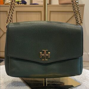 Tory Burch Dark Green Leather Convertible Chain Crossbody Bag